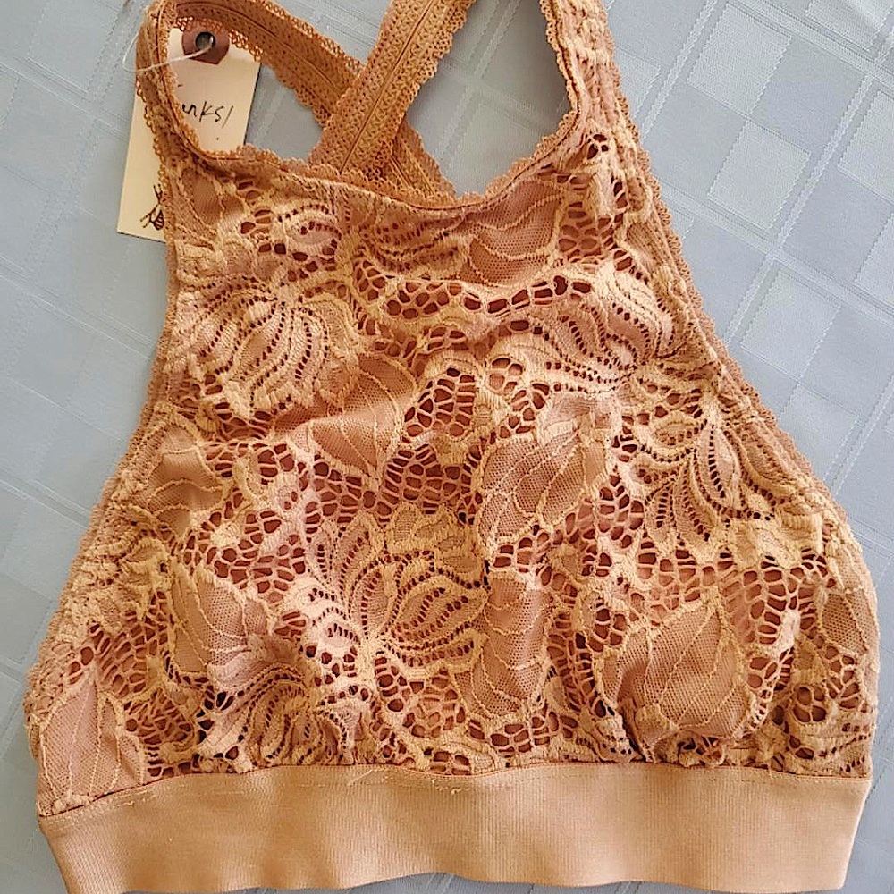 OUT FROM UNDER Apricot Lace Halter Bralette S